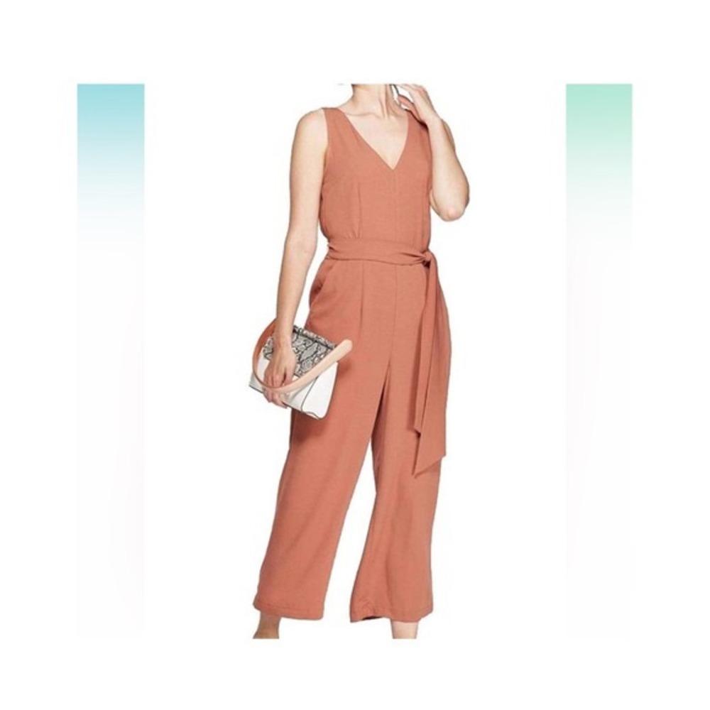 A New Day Women'Jumpsuit Sleeveless V Neck Belted Wide Leg Dark Blush Size L NWT
